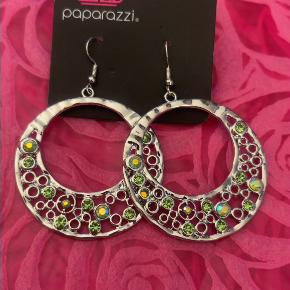Paparazzi Silver and Green Filigree Earrings